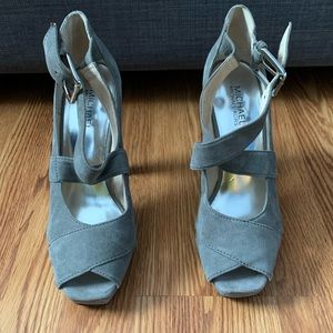 Michael Kors Suede Gray Peep Toe Platform Heel
